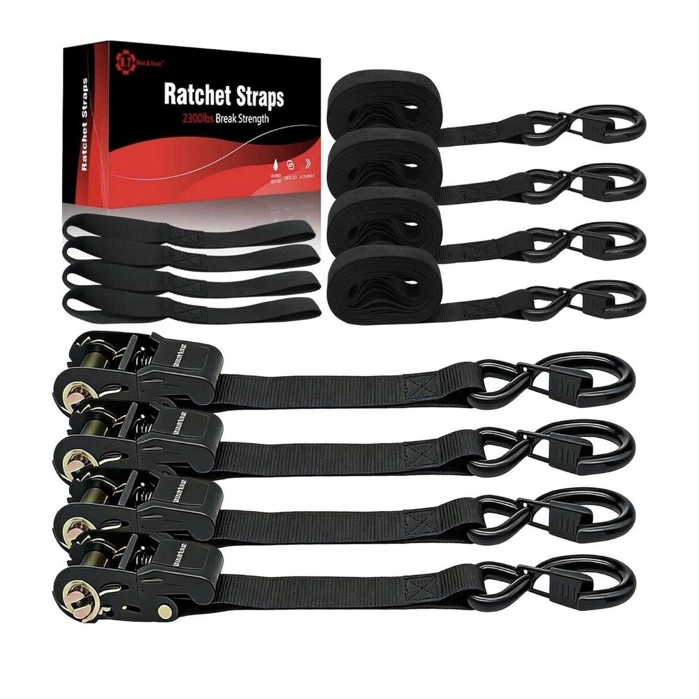 BEST & TRUST Ratchet Straps Tie Down Strap Set w Bag 2300lb Truck Automotive